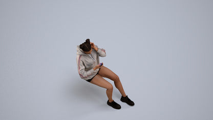 realistic 3D human woman casual sitting, archviz people FBX OBJ for Blender, back view render