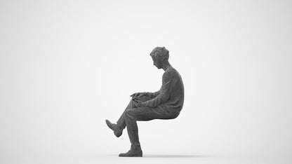 realistic 3D man casual sitting, scanned archviz people for Blender and 3ds Max, square thumbnail