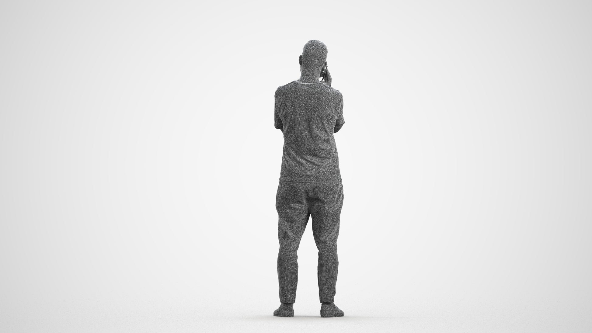 realistic 3D people man casual standing, render-ready for V-Ray and Corona, FBX OBJ, wireframe front view