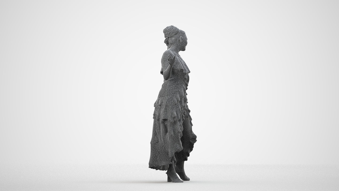 realistic 3D people woman formal dancing, render-ready for V-Ray and Corona, FBX OBJ, wireframe side view