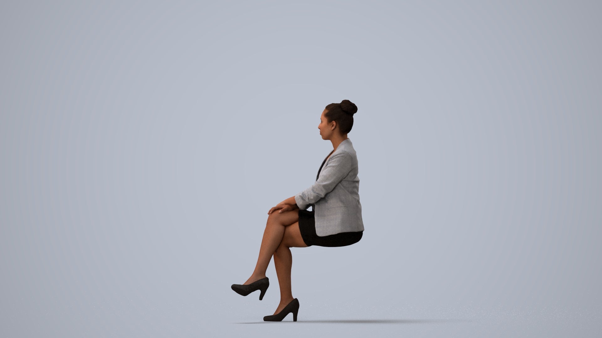 3D scanned woman business, photorealistic archviz people for Enscape and SketchUp, three-quarter view render