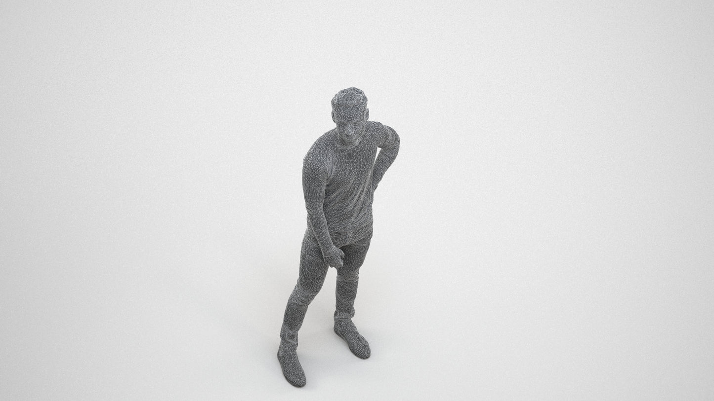 realistic 3D man casual standing, scanned archviz people for Blender and 3ds Max, wireframe three-quarter view