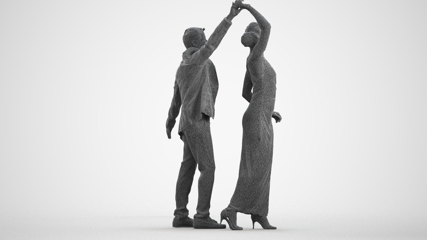 scanned 3D woman formal dancing, photogrammetry people for Enscape and V-Ray, wireframe front view