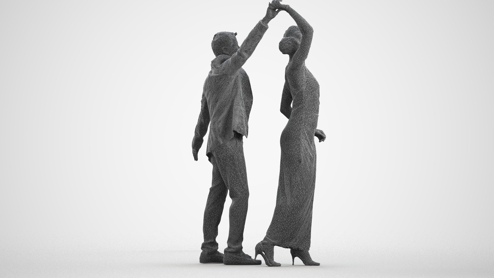 scanned 3D woman formal dancing, photogrammetry people for Enscape and V-Ray, wireframe front view