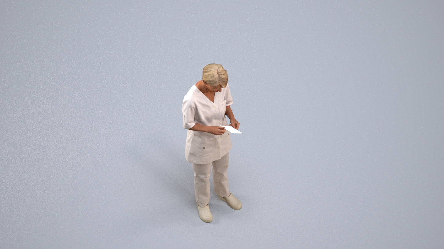 3D people model senior woman medical, scanned human for 3ds Max rendering, back view render