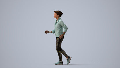 3D human model woman sport, photogrammetry scanned person for archviz, three-quarter view render