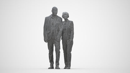 3D human model senior woman business couple, photogrammetry scanned person for archviz, wireframe back view