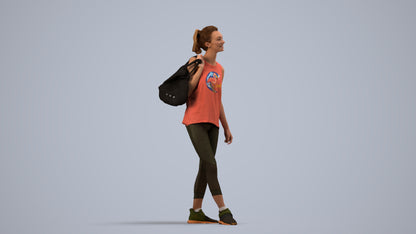 3D people model woman sport, scanned human for 3ds Max rendering, side view render