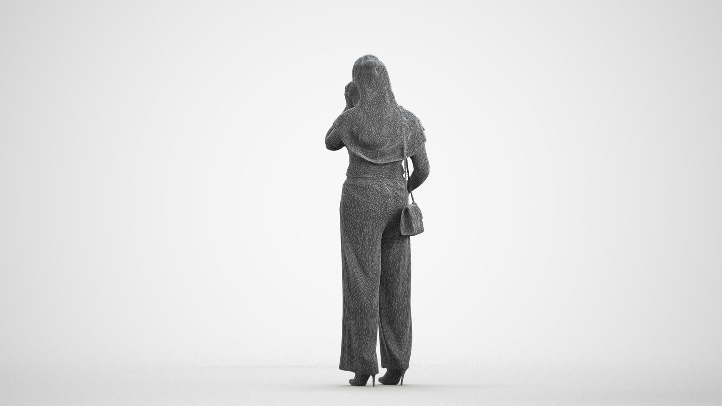 realistic 3D people woman casual standing, render-ready for V-Ray and Corona, FBX OBJ, wireframe front view