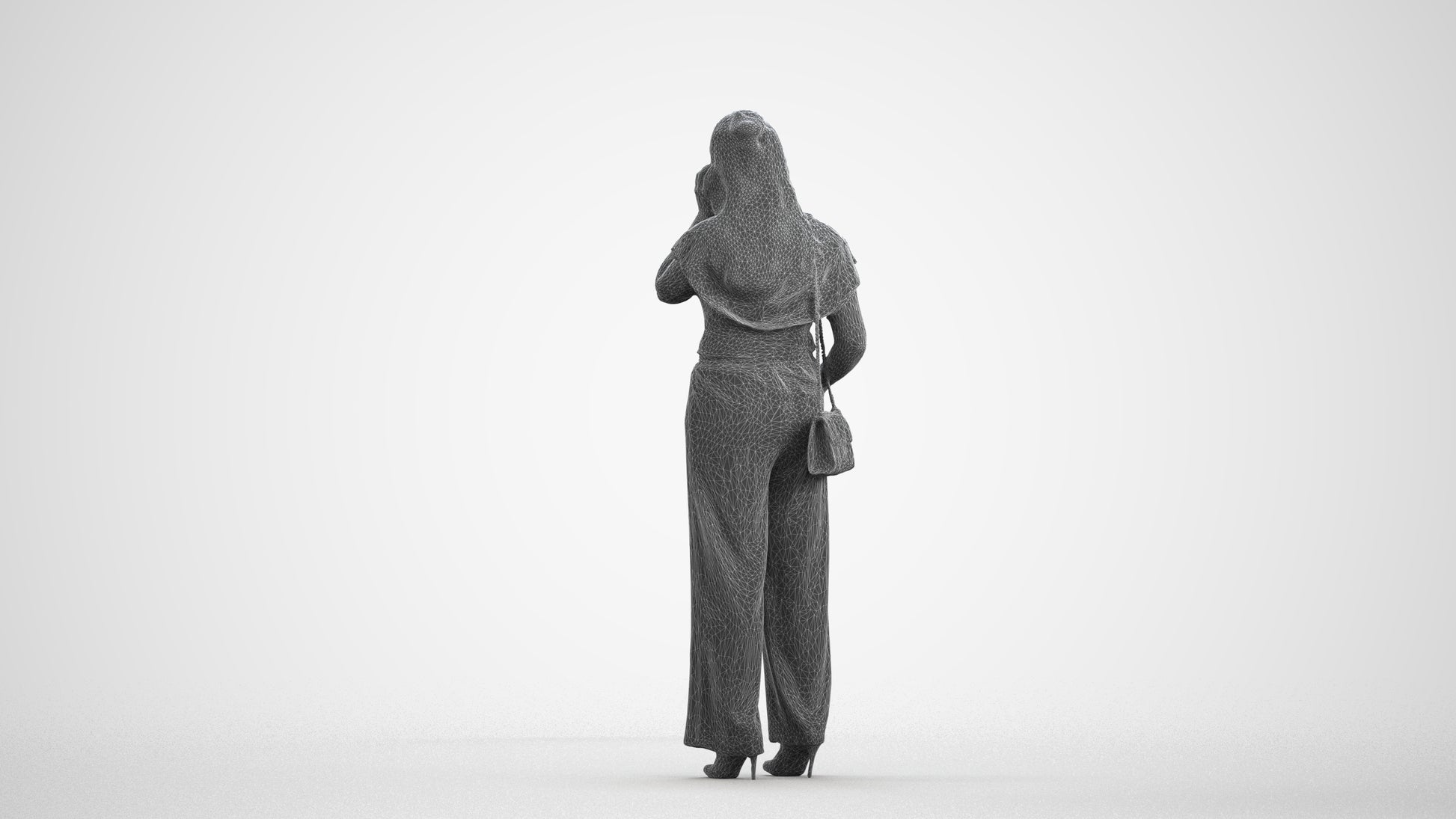 realistic 3D people woman casual standing, render-ready for V-Ray and Corona, FBX OBJ, wireframe front view