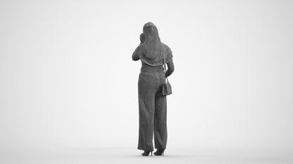 realistic 3D people woman casual standing, render-ready for V-Ray and Corona, FBX OBJ, wireframe front view
