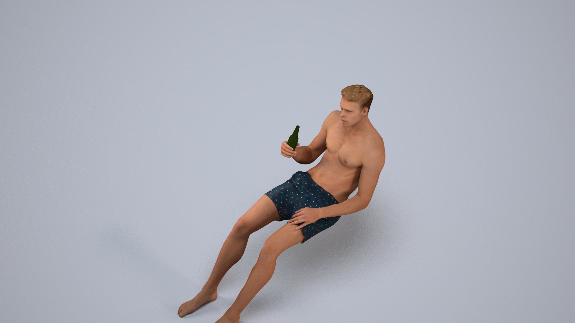 3D scanned man pool, photorealistic archviz people for Enscape and SketchUp, back view render