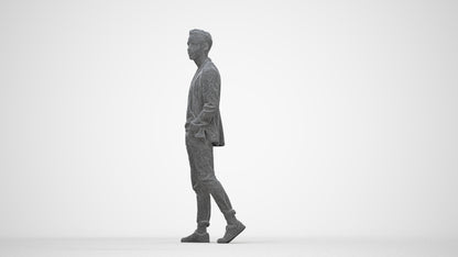 3D scanned man walking business, photorealistic archviz people for Enscape and SketchUp, wireframe back view