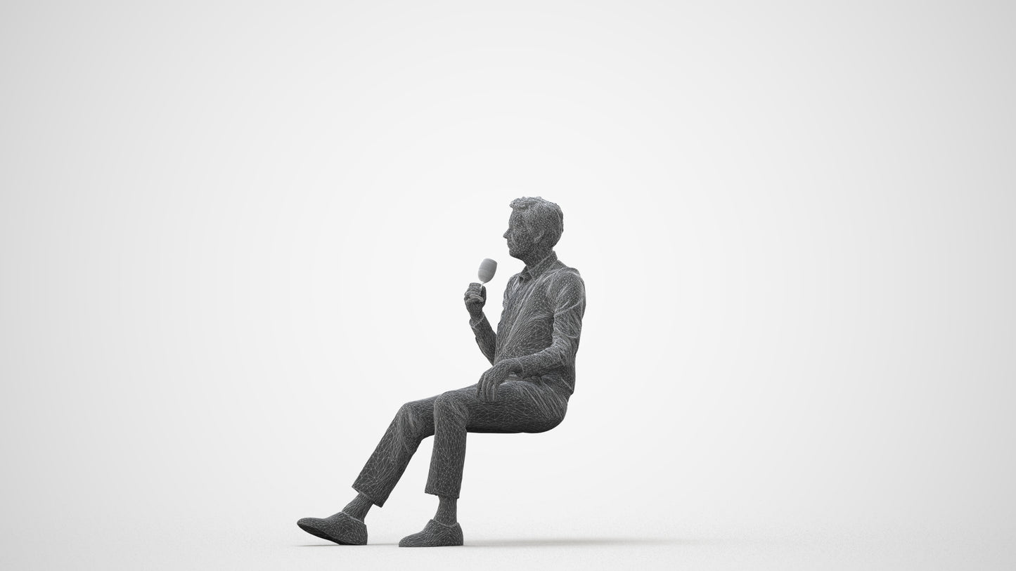 3D human model man business sitting, photogrammetry scanned person for archviz, square thumbnail