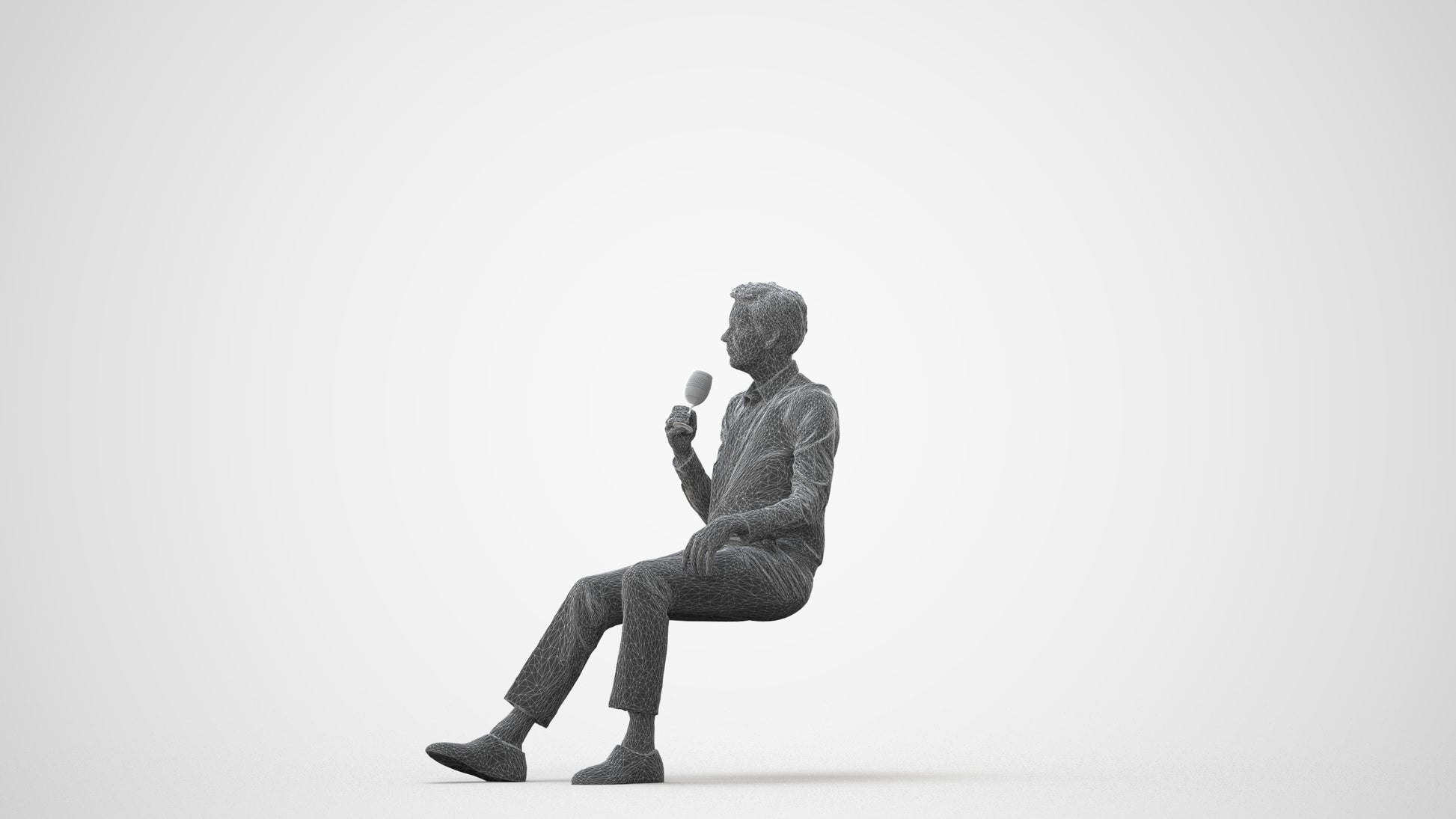 3D human model man business sitting, photogrammetry scanned person for archviz, square thumbnail