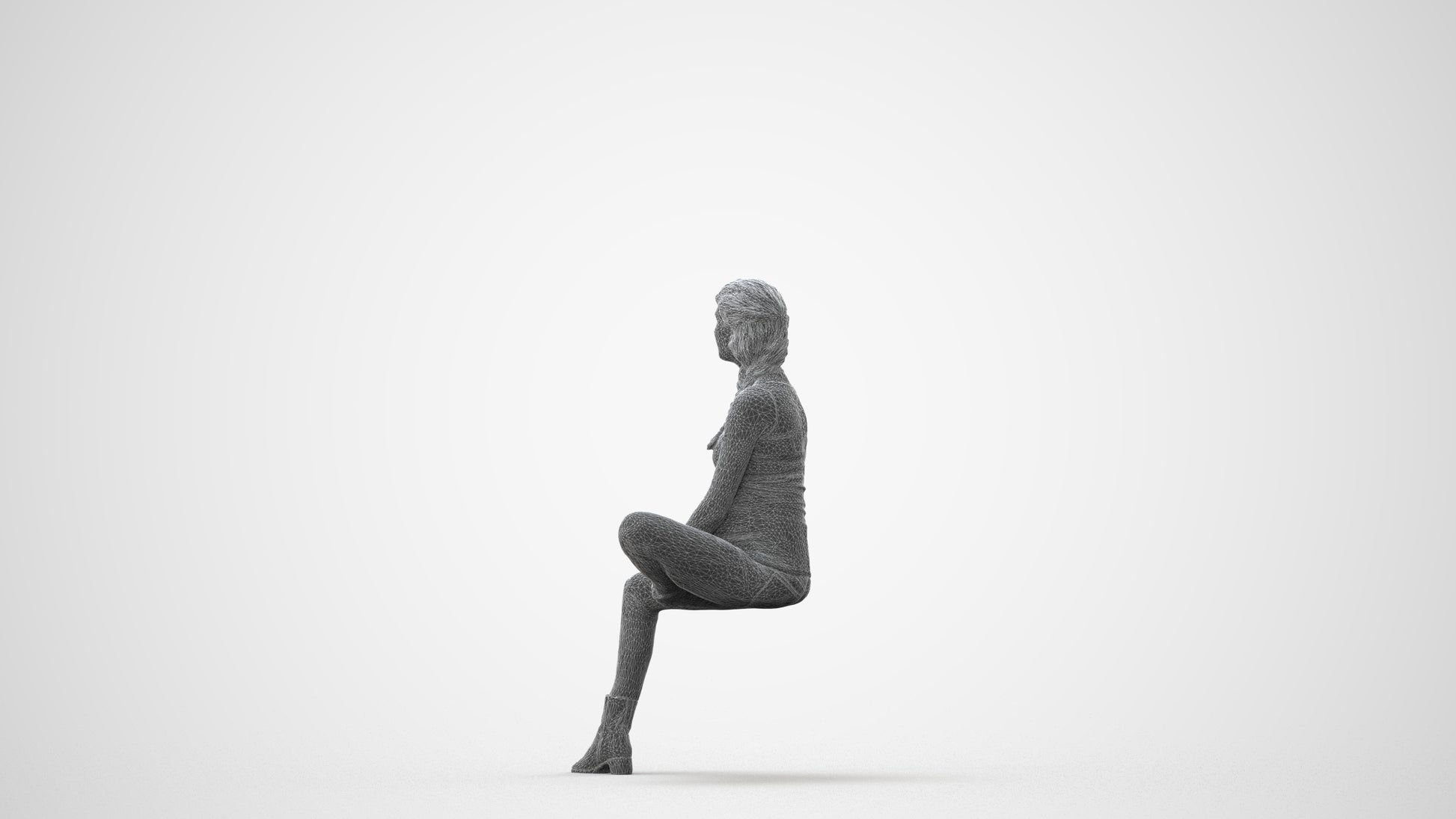 realistic 3D woman casual sitting, scanned archviz people for Blender and 3ds Max, square thumbnail