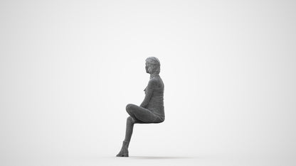 realistic 3D woman casual sitting, scanned archviz people for Blender and 3ds Max, square thumbnail