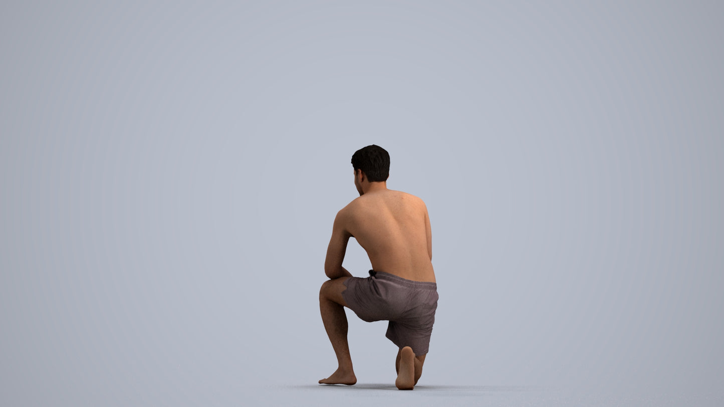 3D people model man pool, scanned human for 3ds Max rendering, front view render
