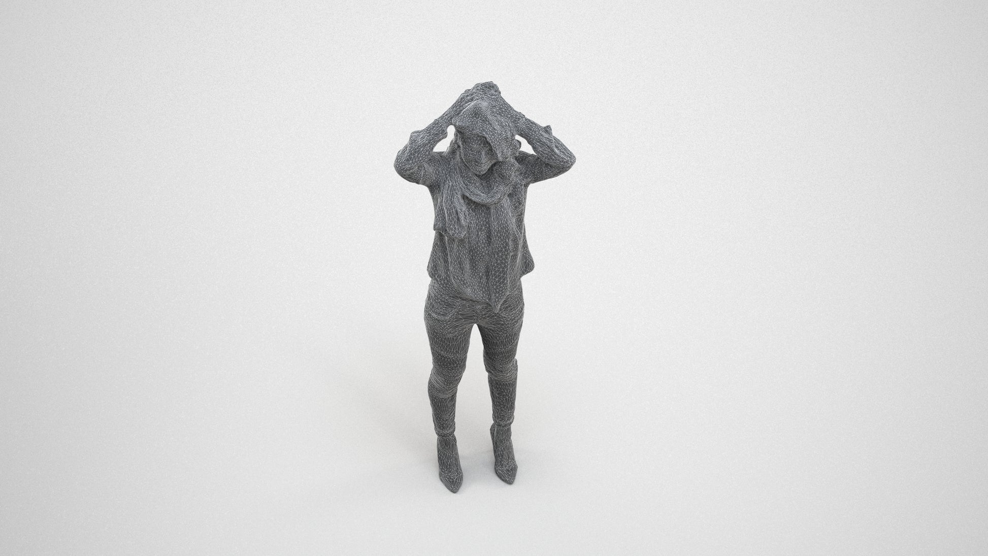 scanned 3D woman casual standing, photogrammetry people for Enscape and V-Ray, wireframe three-quarter view
