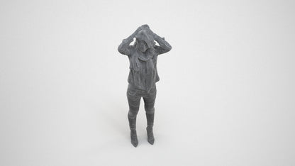 scanned 3D woman casual standing, photogrammetry people for Enscape and V-Ray, wireframe three-quarter view
