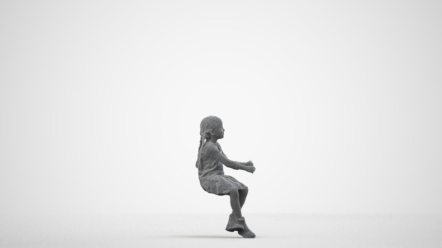 realistic 3D human girl casual kids, archviz people FBX OBJ for Blender, wireframe side view