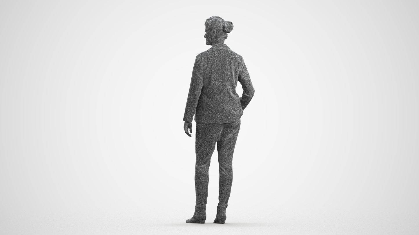 3D people model woman business standing, scanned human for 3ds Max rendering, wireframe front view