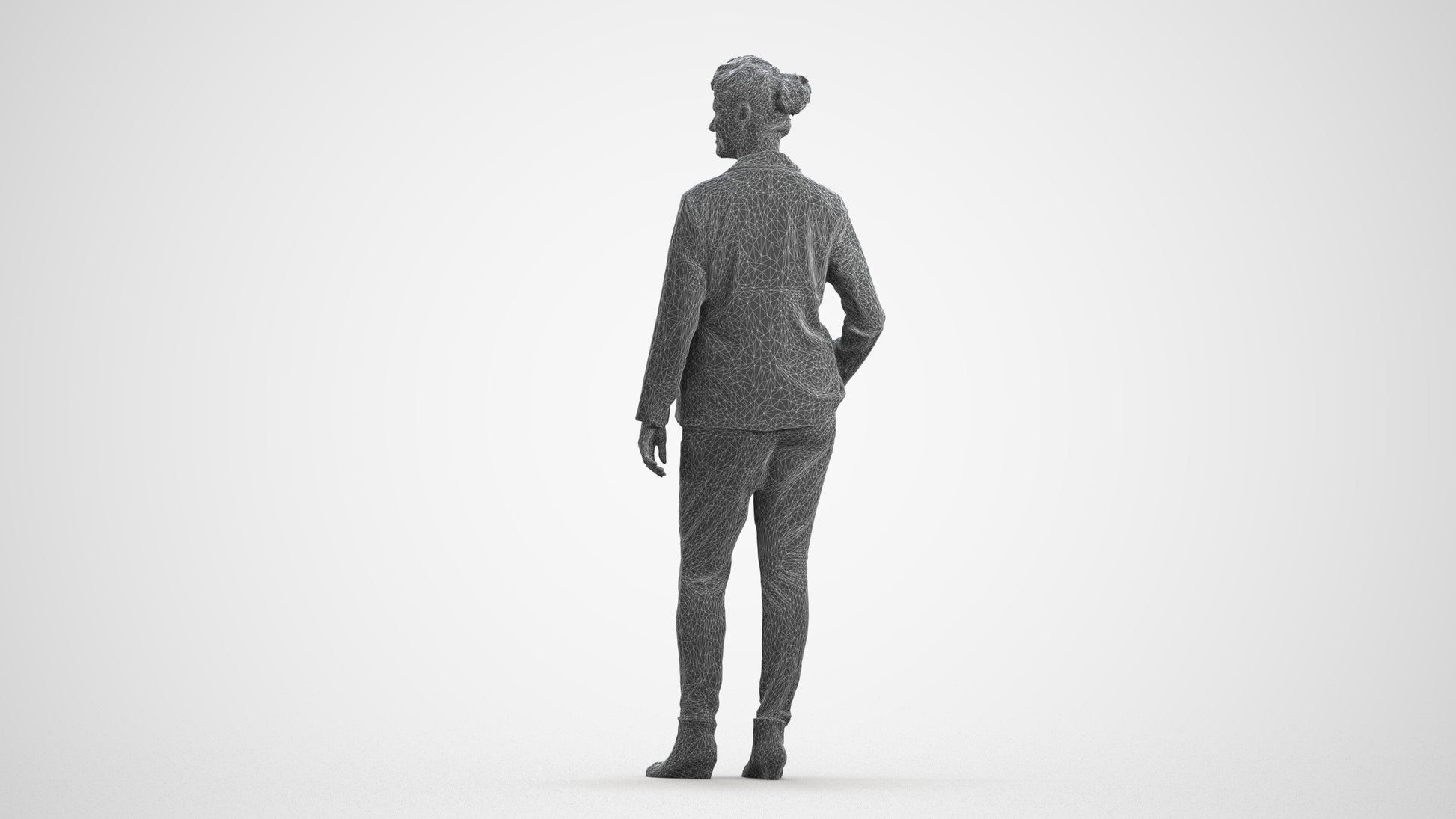 3D people model woman business standing, scanned human for 3ds Max rendering, wireframe front view
