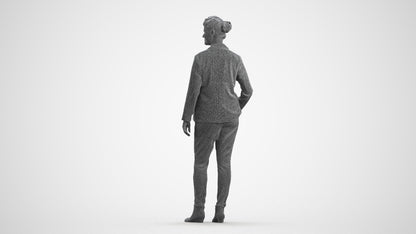 3D people model woman business standing, scanned human for 3ds Max rendering, wireframe front view