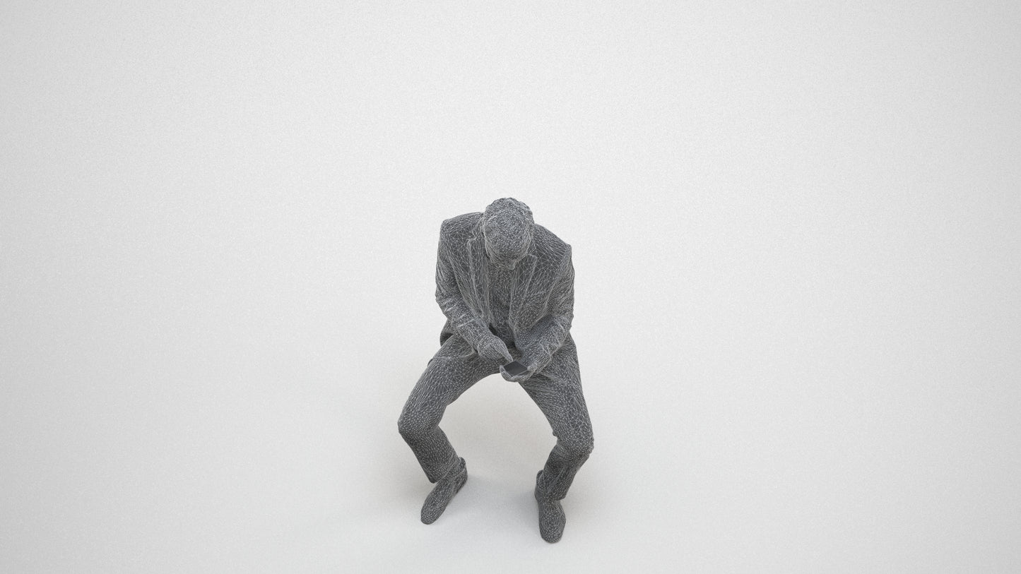 photogrammetry 3D man business, realistic human model archviz FBX, wireframe three-quarter view