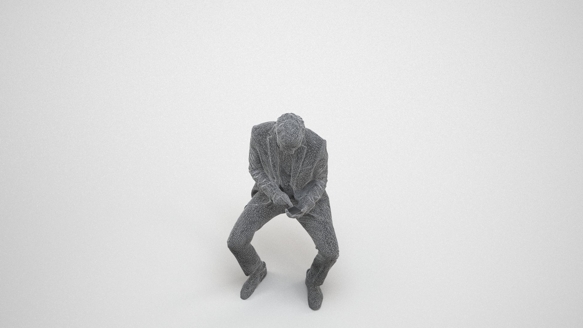 photogrammetry 3D man business, realistic human model archviz FBX, wireframe three-quarter view