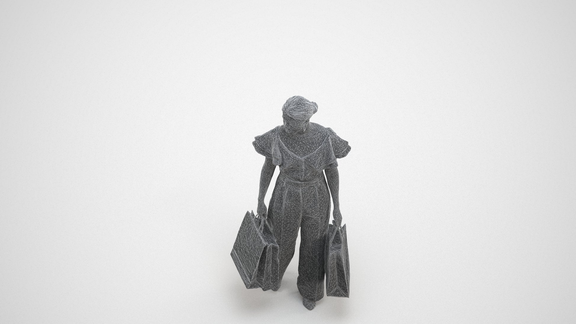 scanned 3D woman business shopping, photogrammetry people for Enscape and V-Ray, wireframe three-quarter view