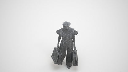 scanned 3D woman business shopping, photogrammetry people for Enscape and V-Ray, wireframe three-quarter view