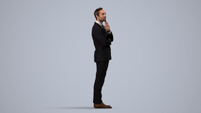 3D human model man formal business, photogrammetry scanned person for archviz, side view render