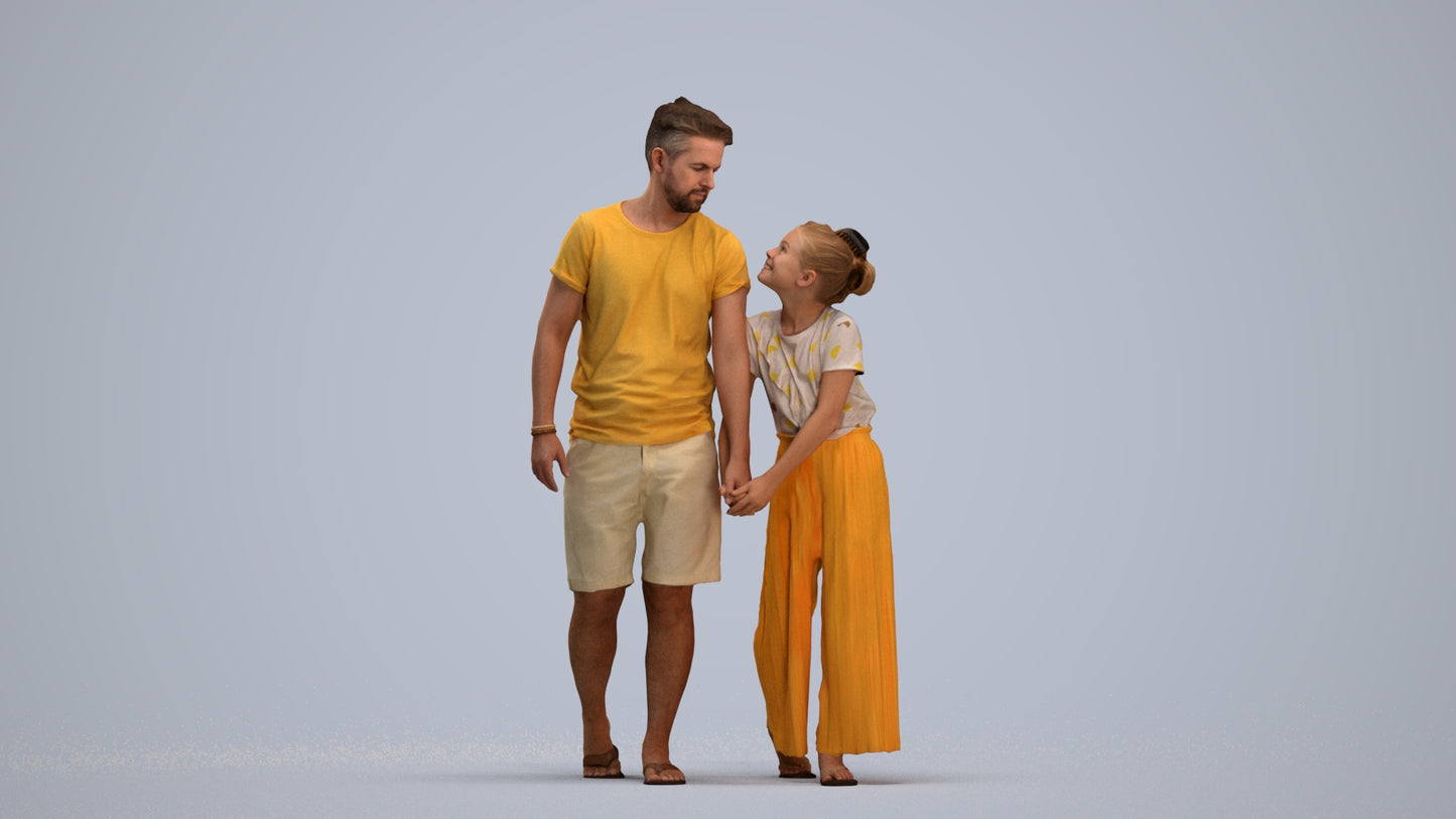 realistic 3D human girl casual kids, archviz people FBX OBJ for Blender, standing pose render