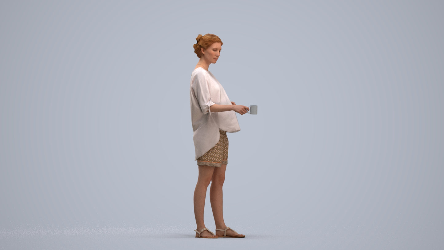 realistic 3D woman casual standing, scanned archviz people for Blender and 3ds Max, standing pose render