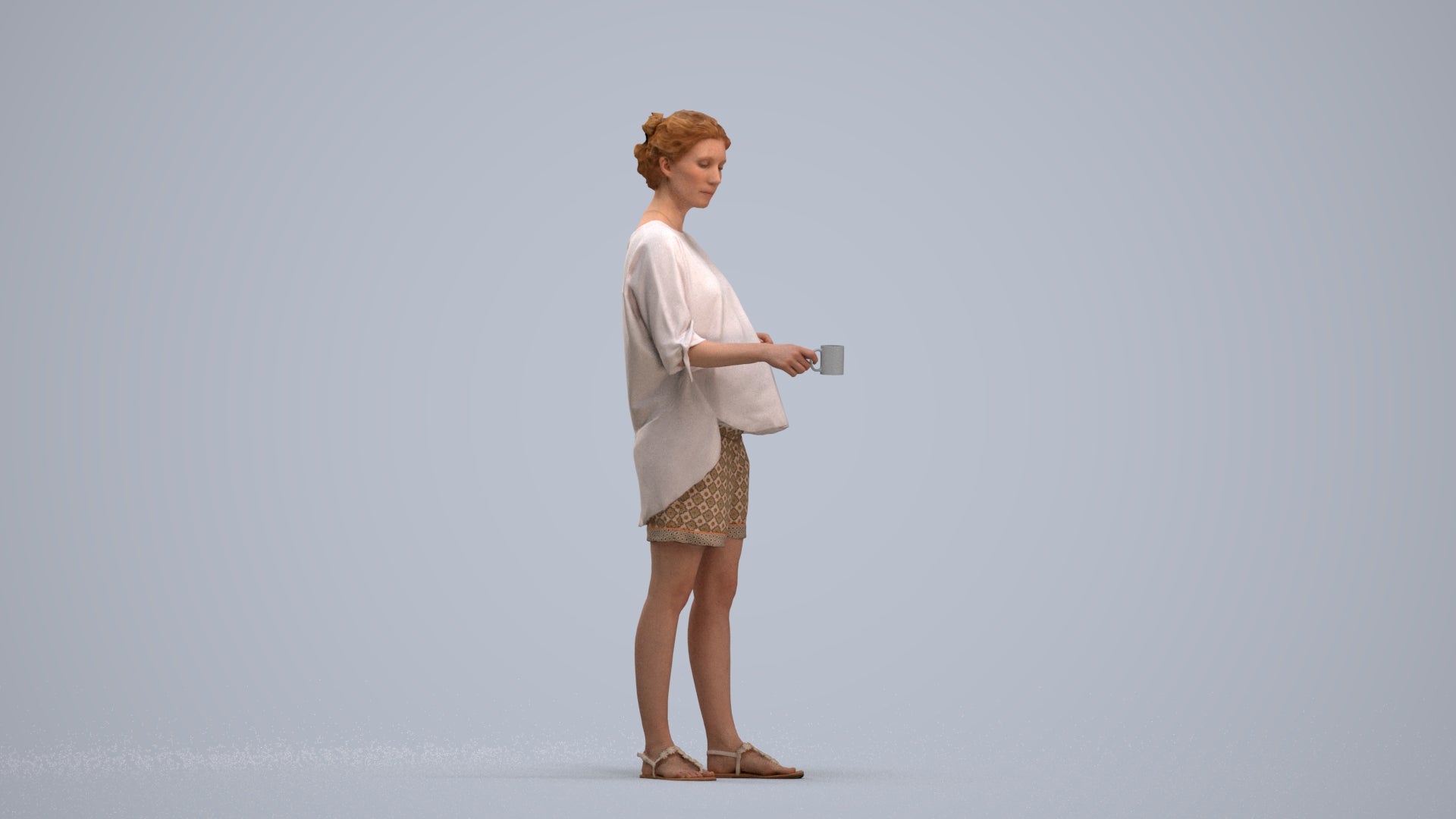 realistic 3D woman casual standing, scanned archviz people for Blender and 3ds Max, standing pose render