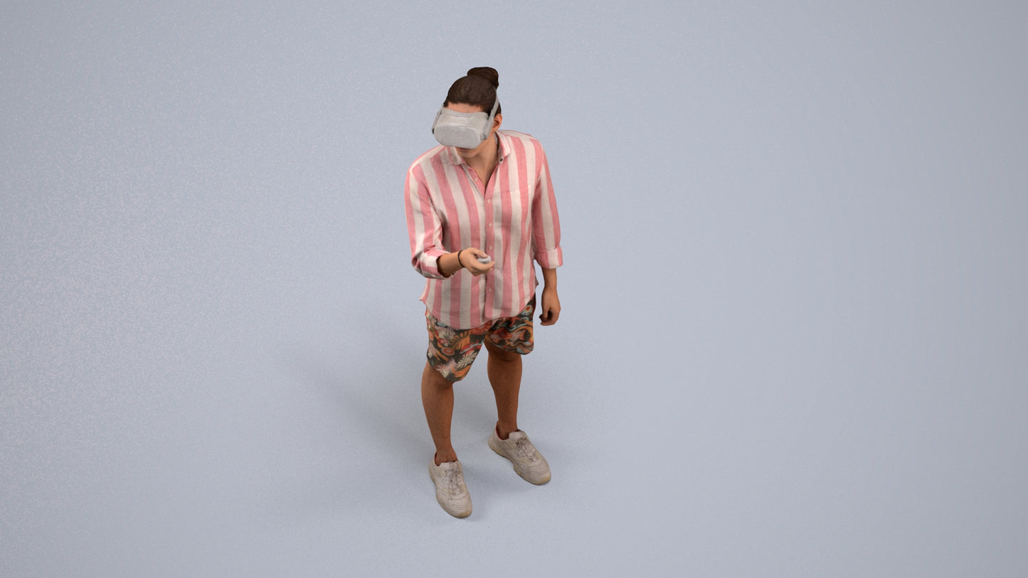 realistic 3D human man casual standing, archviz people FBX OBJ for Blender, back view render