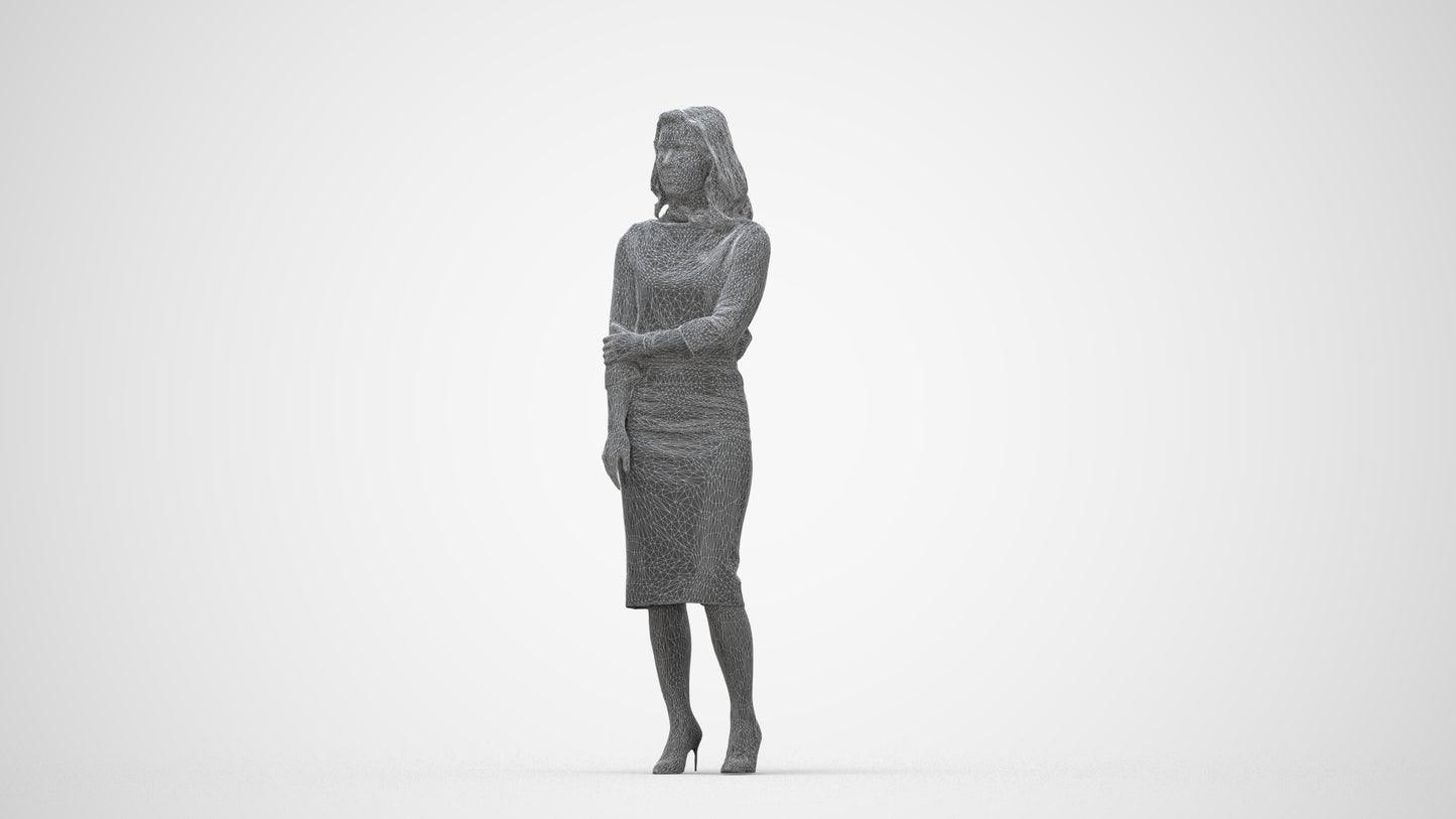 realistic 3D human woman business standing, archviz people FBX OBJ for Blender, wireframe back view