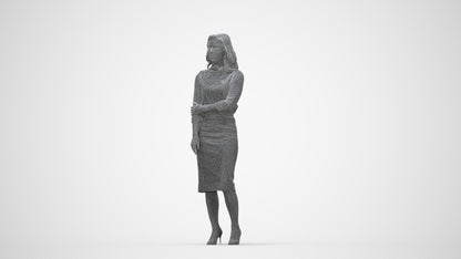 realistic 3D human woman business standing, archviz people FBX OBJ for Blender, wireframe back view