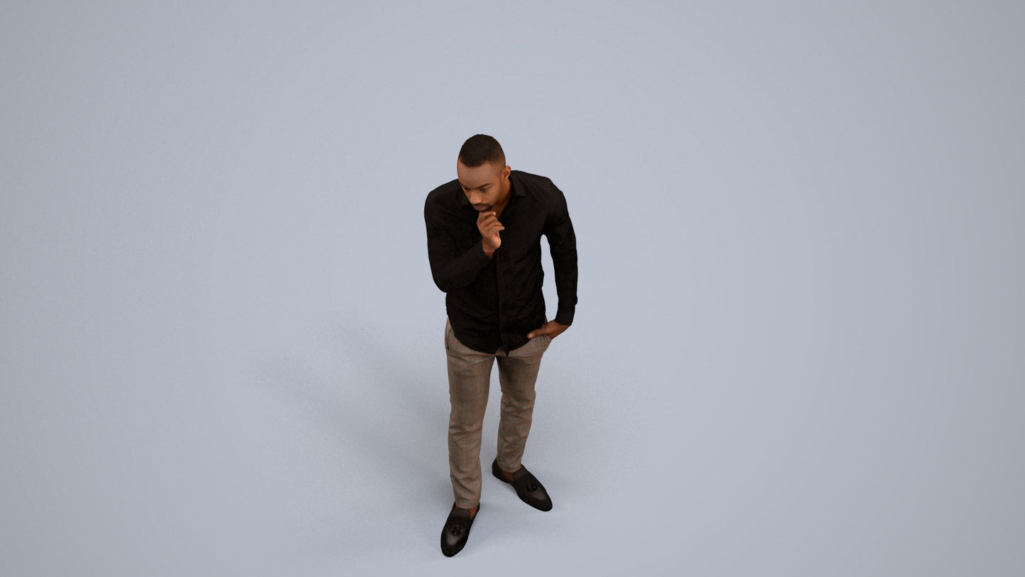 scanned 3D man business standing, photogrammetry people for Enscape and V-Ray, back view render