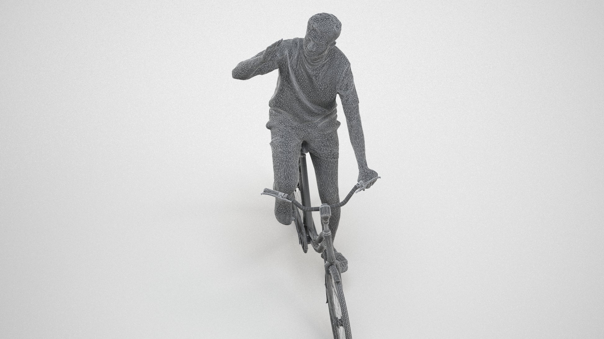realistic 3D human man casual cycling, archviz people FBX OBJ for Blender, wireframe three-quarter view