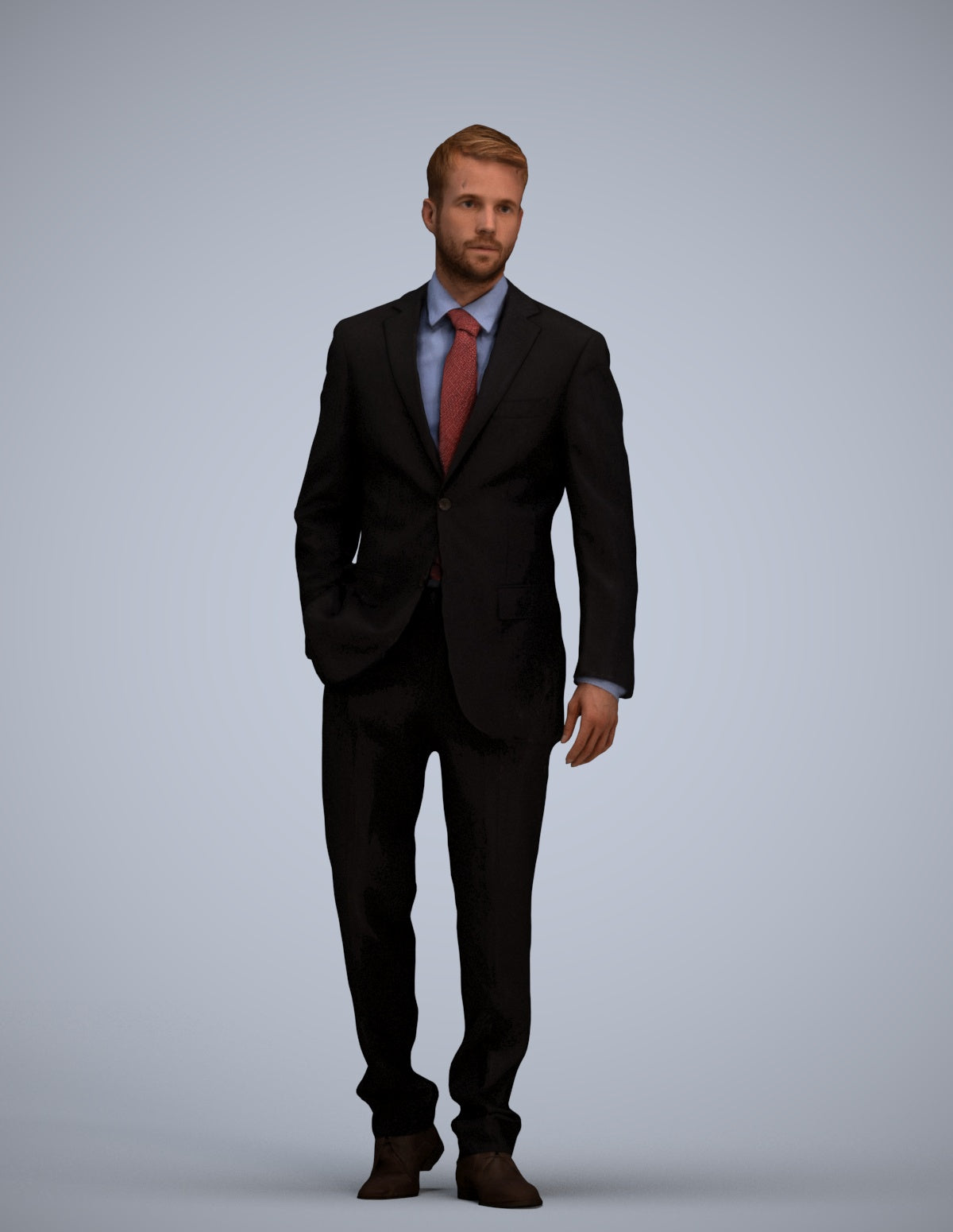 3D human model man business standing, photogrammetry scanned person for archviz