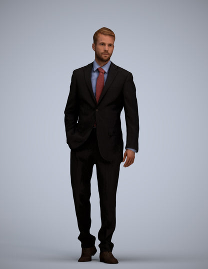 3D human model man business standing, photogrammetry scanned person for archviz