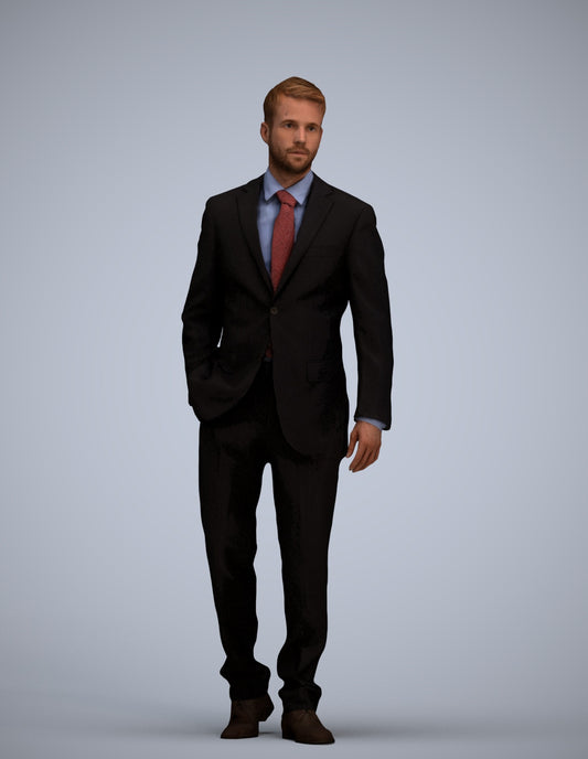 3D human model man business standing, photogrammetry scanned person for archviz