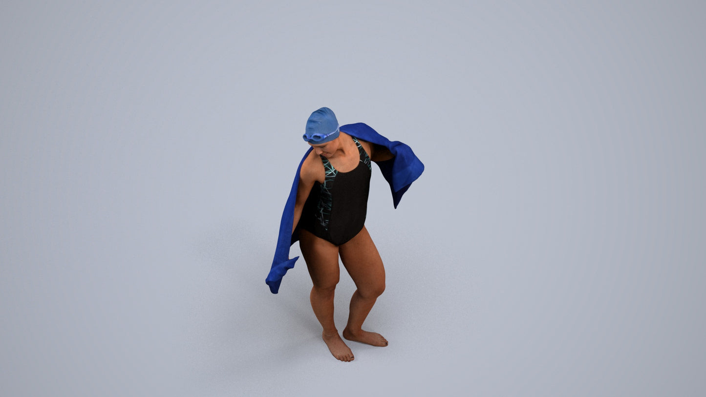 scanned 3D woman pool, photogrammetry people for Enscape and V-Ray, back view render