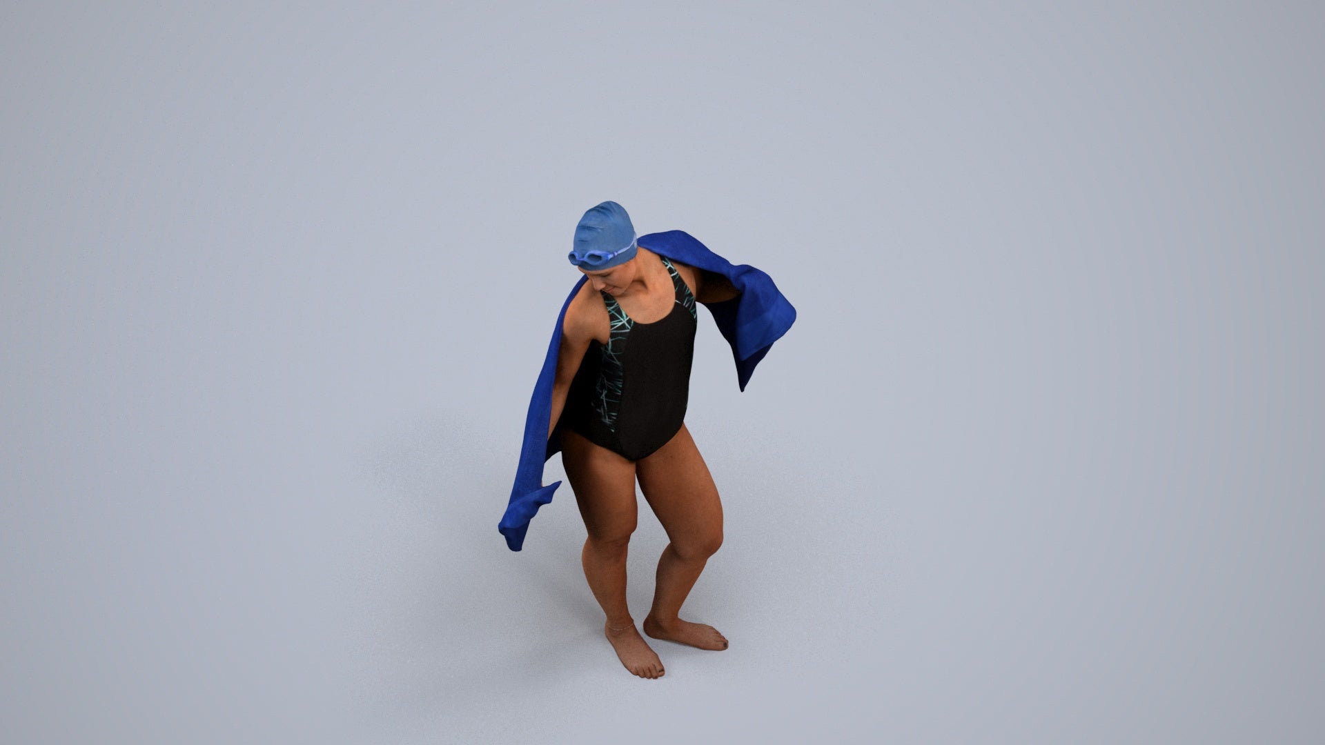 scanned 3D woman pool, photogrammetry people for Enscape and V-Ray, back view render