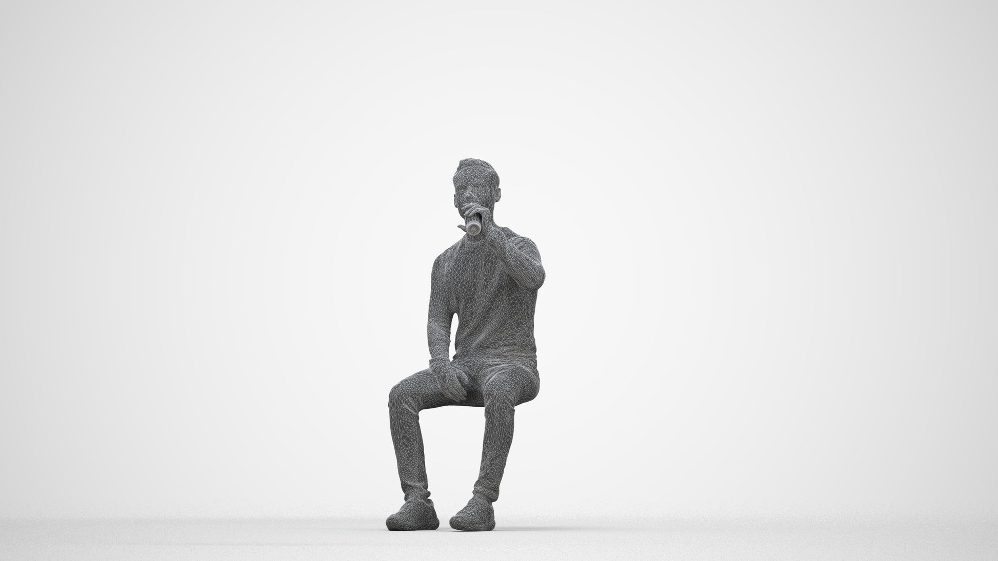 realistic 3D man casual sitting, scanned archviz people for Blender and 3ds Max, wireframe back view