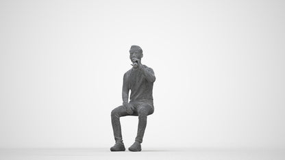 realistic 3D man casual sitting, scanned archviz people for Blender and 3ds Max, wireframe back view