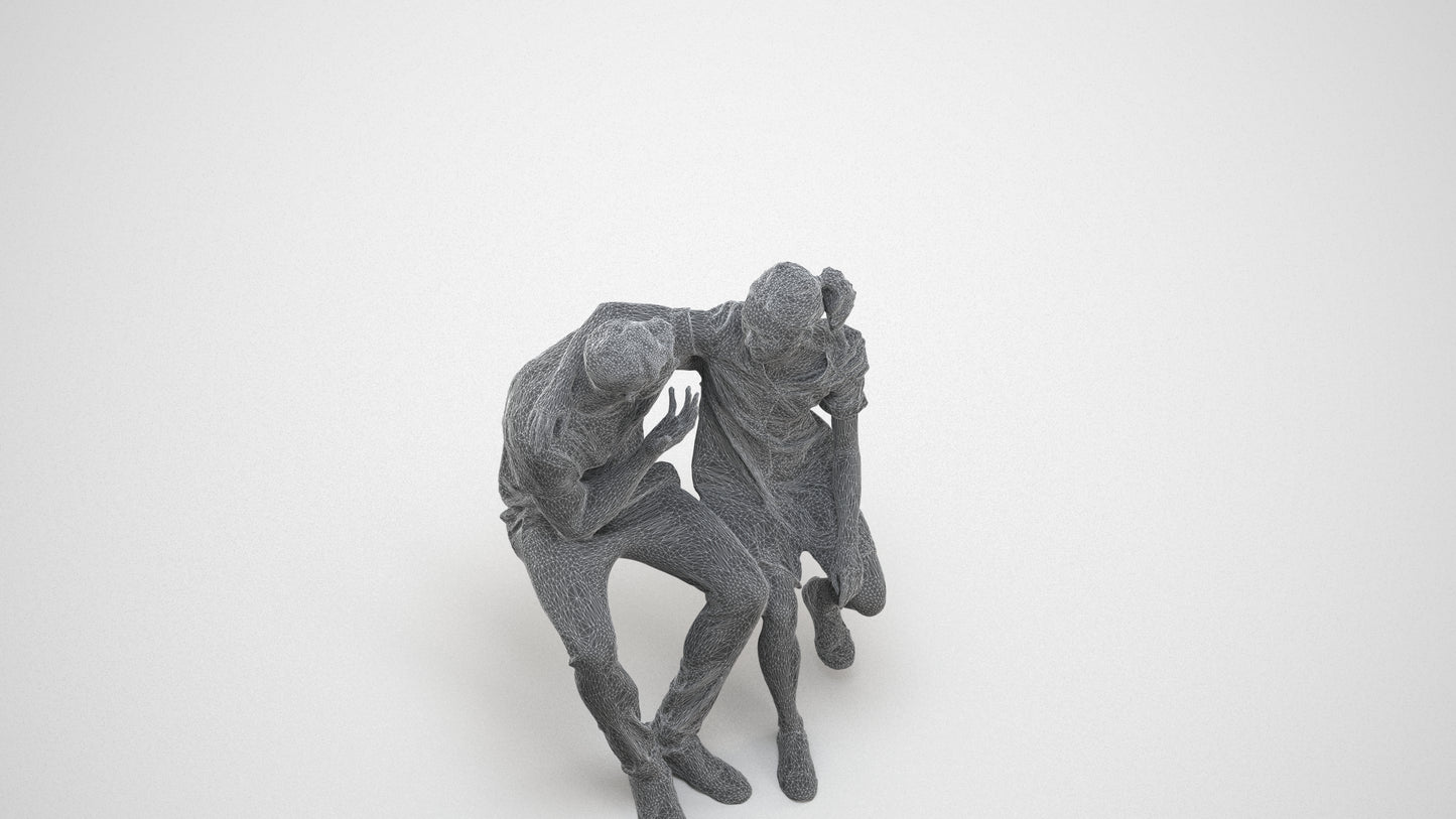 scanned 3D girl casual couple, photogrammetry people for Enscape and V-Ray, wireframe three-quarter view