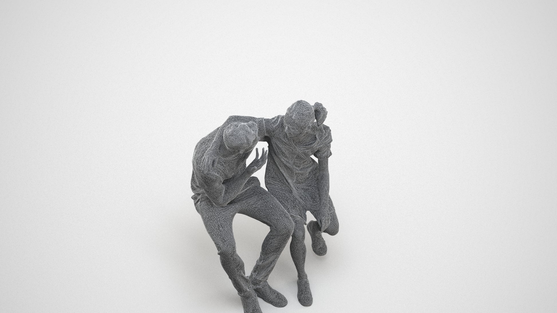 scanned 3D girl casual couple, photogrammetry people for Enscape and V-Ray, wireframe three-quarter view